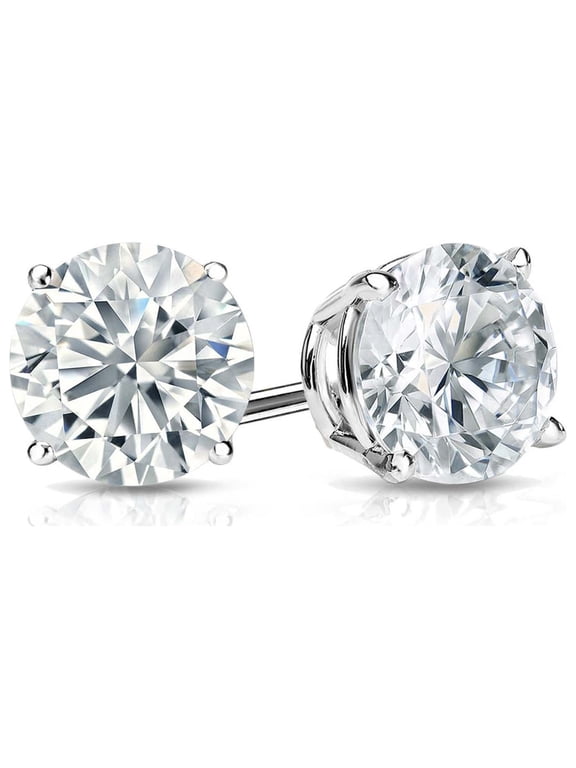 14K White Gold White Diamond Round 1/2Ct Stud Earrings Plated by Paris Jewelry