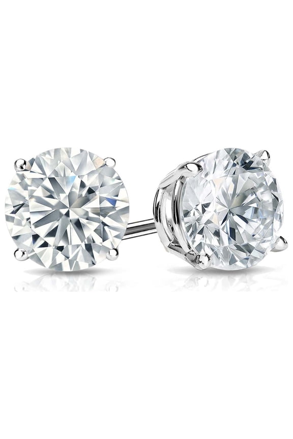 14K White Gold 1/4 Ct Diamond Round Stud Earrings Plated by Paris Jewelry