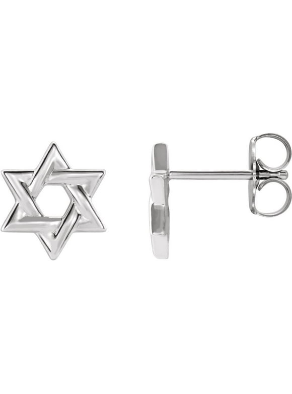 14K White Star of David Earrings in 14k White Gold