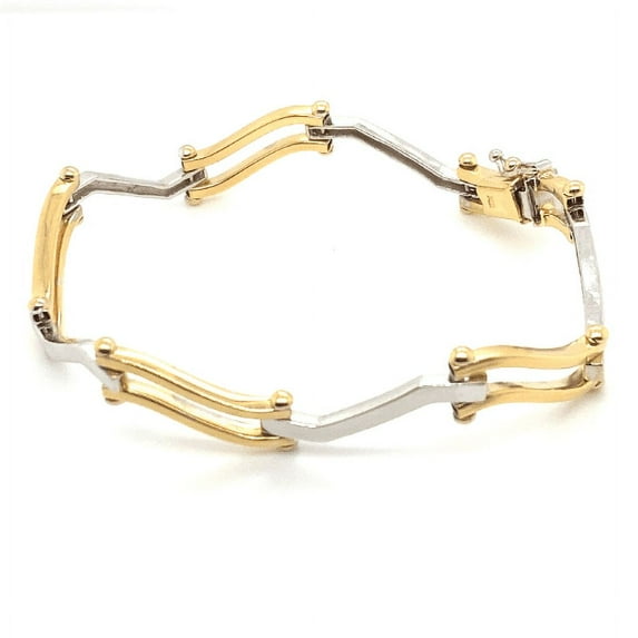 14K White & Yellow Gold Unique Hinged Ladies Bracelet 12.8g 7.5" Gorgeous!