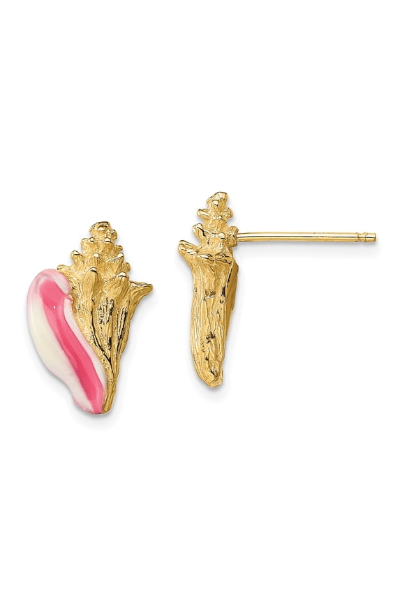 14K White and Pink Enamel Conch Shell Post Earrings TE702