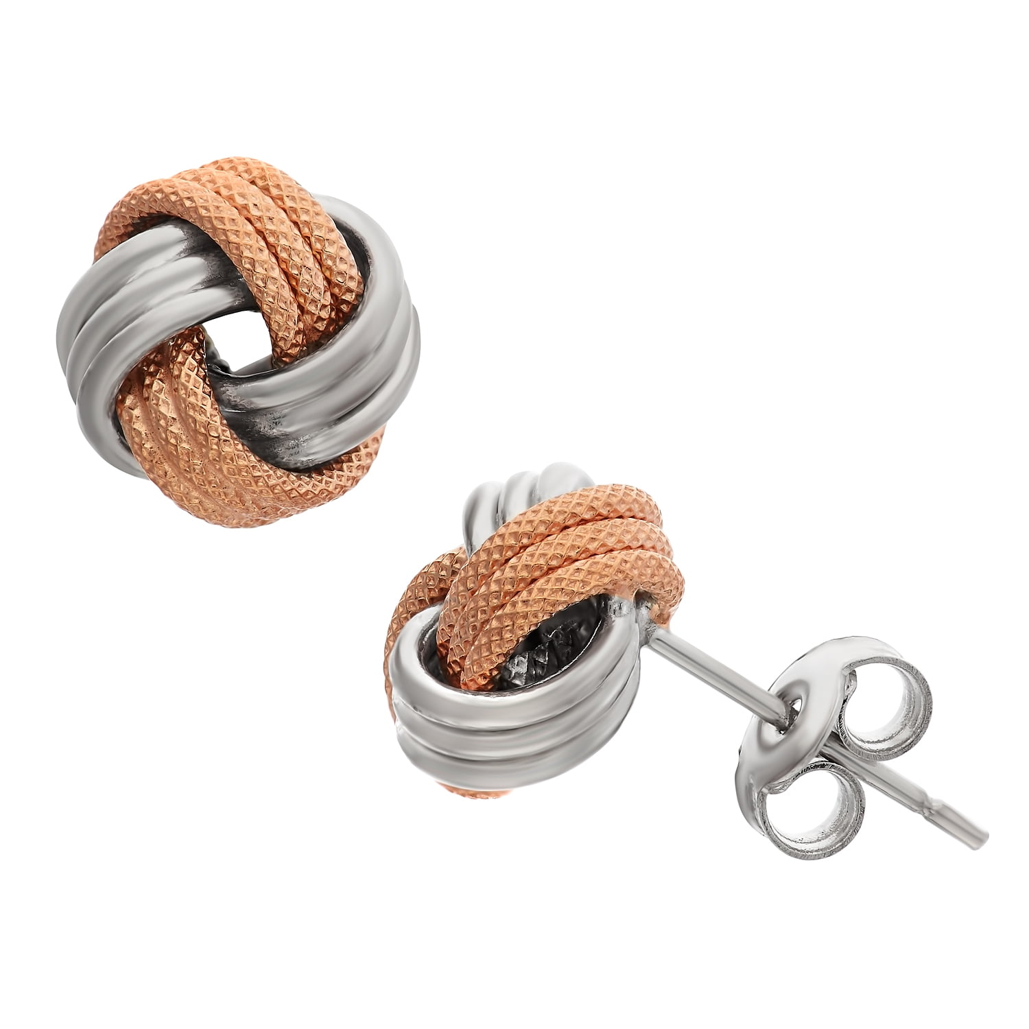 14K White and Rose Gold love knot earrings