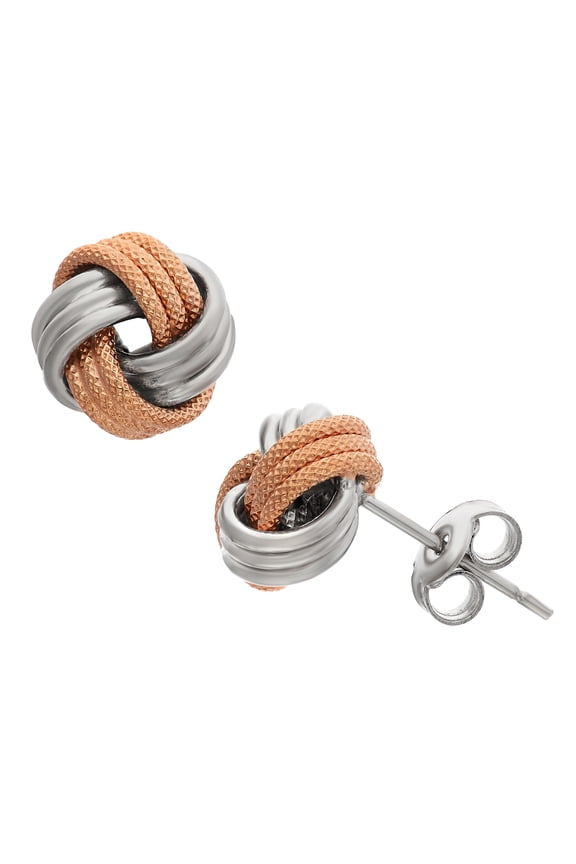 14K White and Rose Gold love knot earrings