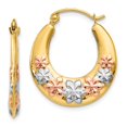 thumbnail image 1 of 14K & White and Rose Rhodium Hollow Flowers Hoop Earrings in 14k Yellow Gold w/ Rhodium Plating, 1 of 3