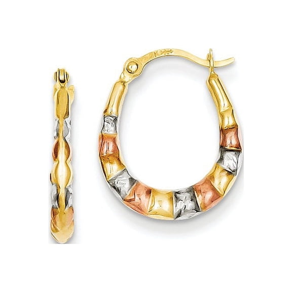 14K & White and Rose Rhodium Hollow Scalloped Hoop Earrings