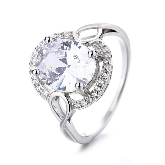 14K White Plated and White Sapphire Halo engagement ring