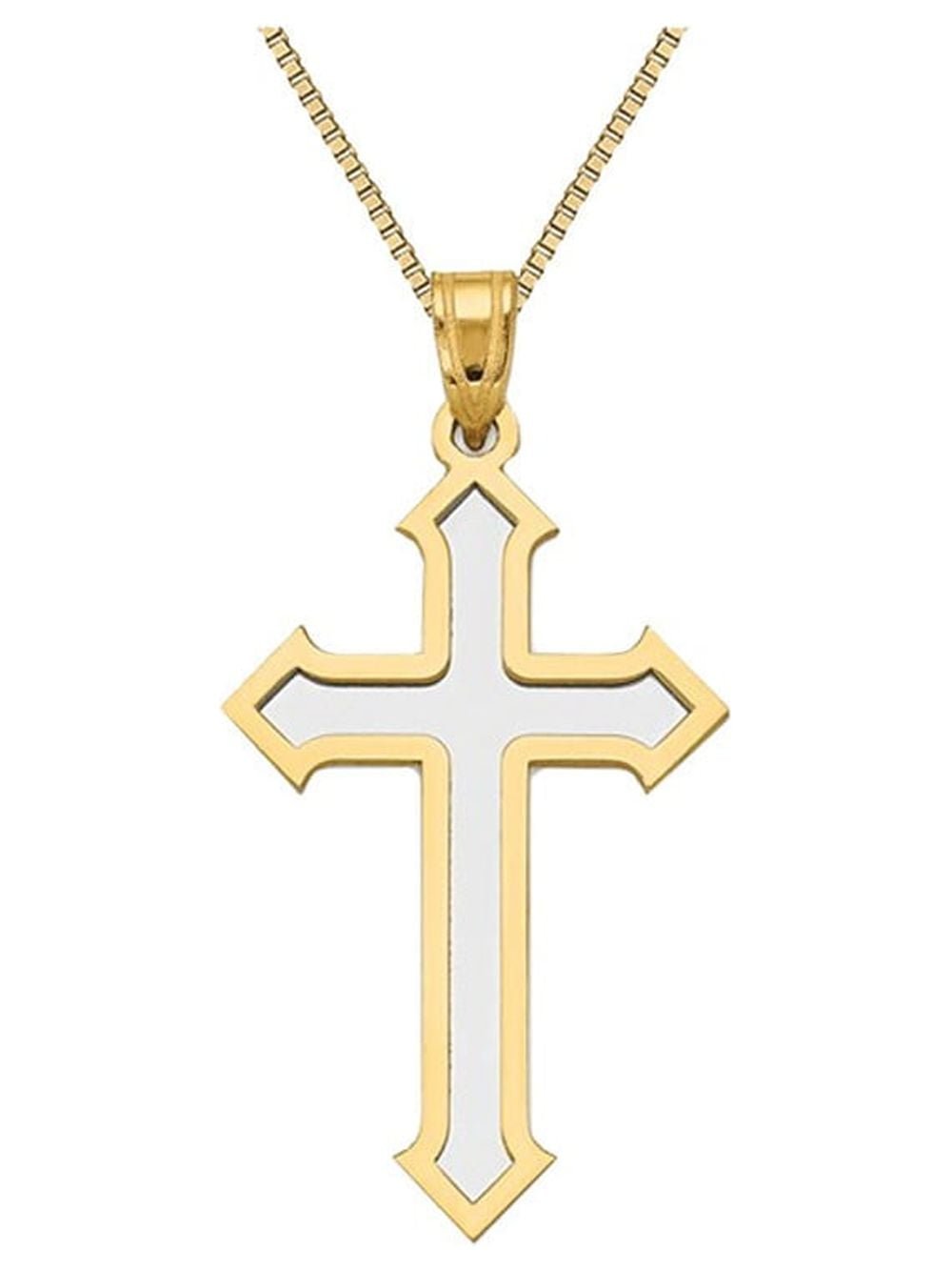 14K White and Yellow Gold Cross Pendant Necklace with Gold Chain