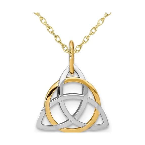 14K White and Yellow Gold Trinity Celtic Pendant Necklace with Chain for Women