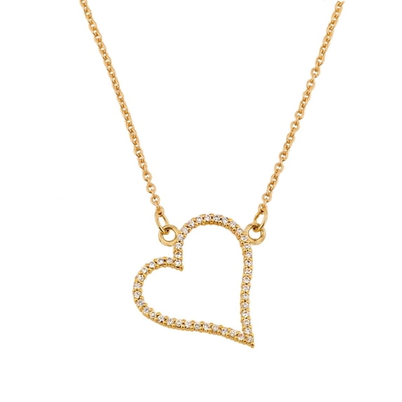 14K YELLOW GOLD DIAMOND STUDDED HEART NECKLACE : 18"