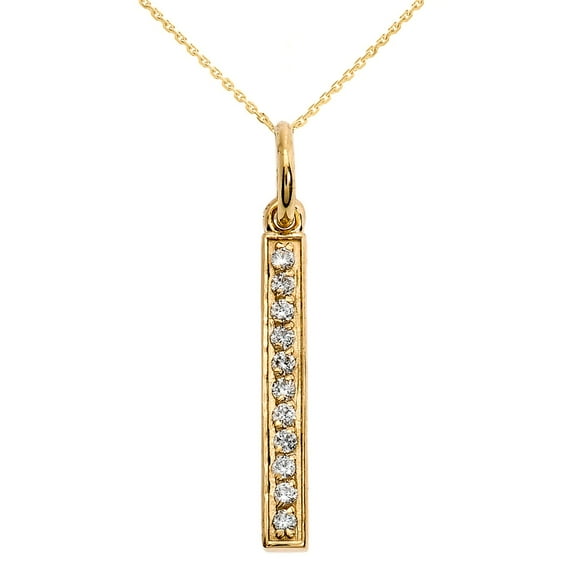 14K YELLOW GOLD DIAMONDS STUDDED VERTICAL BAR NECKLACE - Pendant with 20" chain