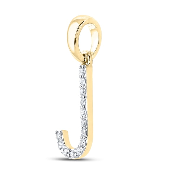14K YELLOW GOLD ROUND DIAMOND J INITIAL LETTER PENDANT 1/10 CTTW