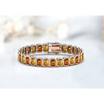 14K Yellow Citrine Sapphire Tennis Bracelet Silver Gold Women Handmade Bracelet Wedding Anniversary Birthday Gift