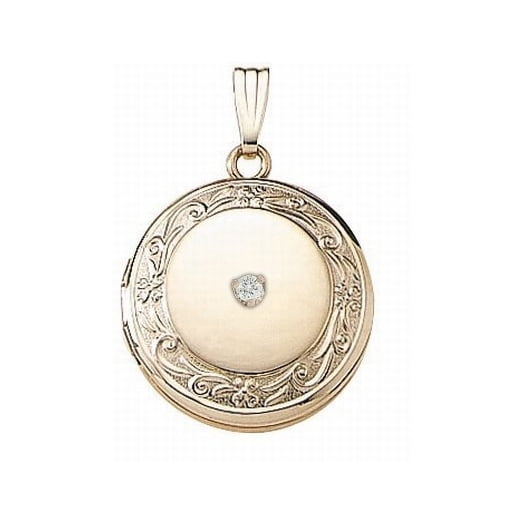 14K Yellow Cremation and Hair Locket W/ Diamond Center - 3/4 Inch X 3/4 ...