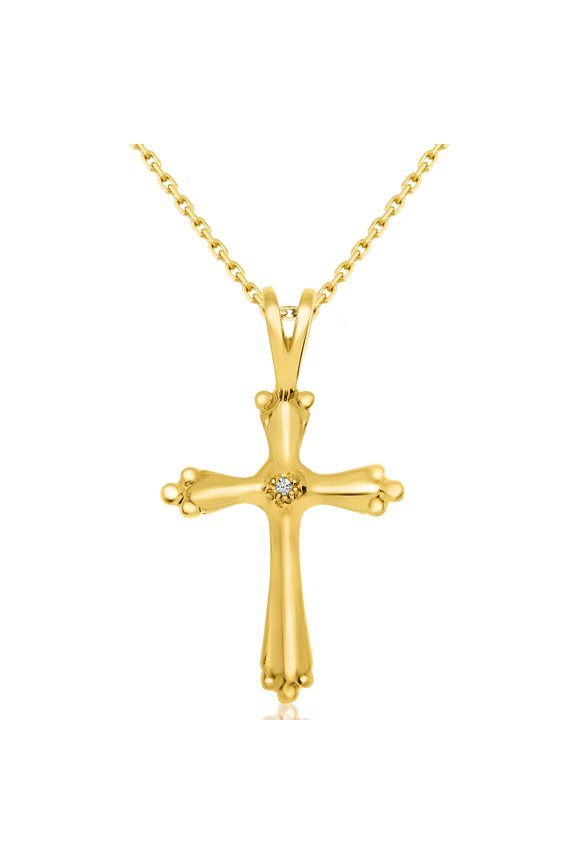 14K Yellow Diamond Illusion Cross Pendant with 18" Chain