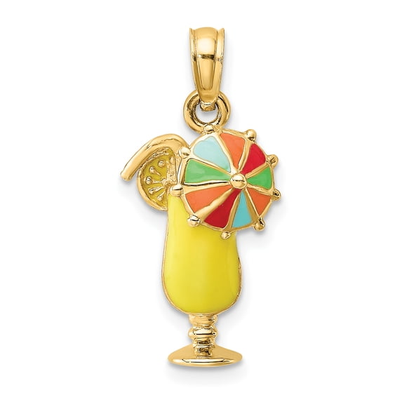 FJC Finejewelers 14k Yellow Gold Yellow Tropical Drink with Multi-color Umbrella Charm
