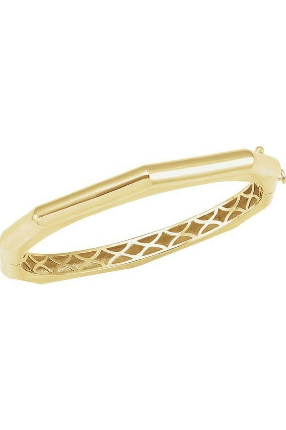 14K Yellow Geometric Hinged 7" Bangle Bracelet BRC949:100:P