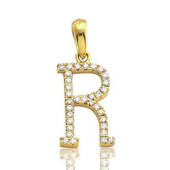 14K Yellow Gold 0.12-0.20 (ctw) Diamond Mini Letter Initial Pendant (R)