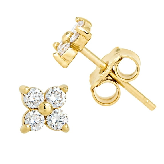 14K Yellow Gold 0.24ctw 4-stone Diamond Flower Stud Earrings, Butterfly Push-back Closure, April Birthstone Earrings 14KJAER42-WDYG