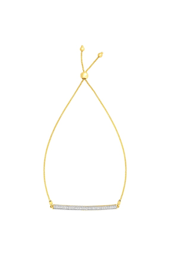 14K Yellow Gold & 0.25ct Diamonds Adjustable Bracelet 9.25" with Draw String Clasp