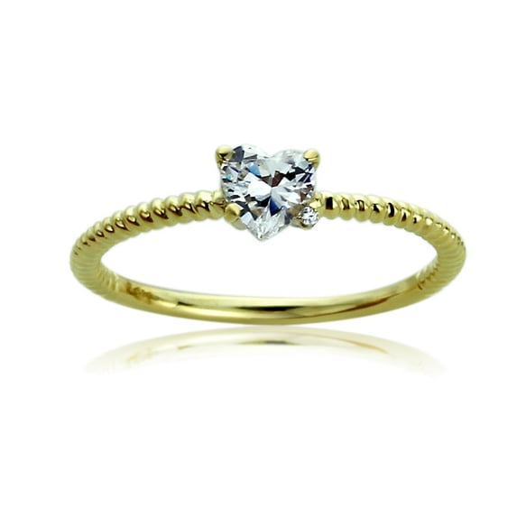 14K Yellow Gold 0.5 Carat Heart CZ Accent Stone Braid Rope Design Band Wedding Promise Ring (Size 5 to 9)
