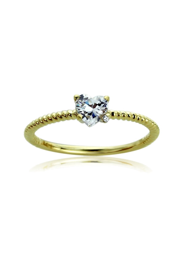 14K Yellow Gold 0.5 Carat Heart CZ Accent Stone Braid Rope Design Band Wedding Promise Ring (Size 5 to 9)