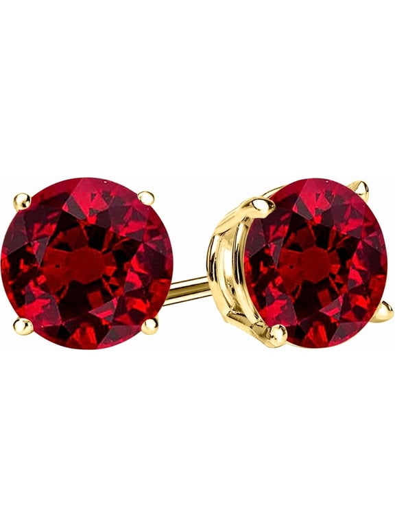 14K Yellow Gold 0.5 Carat Natural Ruby Stud Earrings 4 Prong Push Back for Women