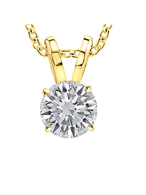 14K Yellow Gold 0.5 Carats Lab Grown Diamond Solitaire Pendant Necklace, Round Cut Solitaire, 4-Prong Setting, Jewelry for Women (E-F, VS) with16" Silver Chain