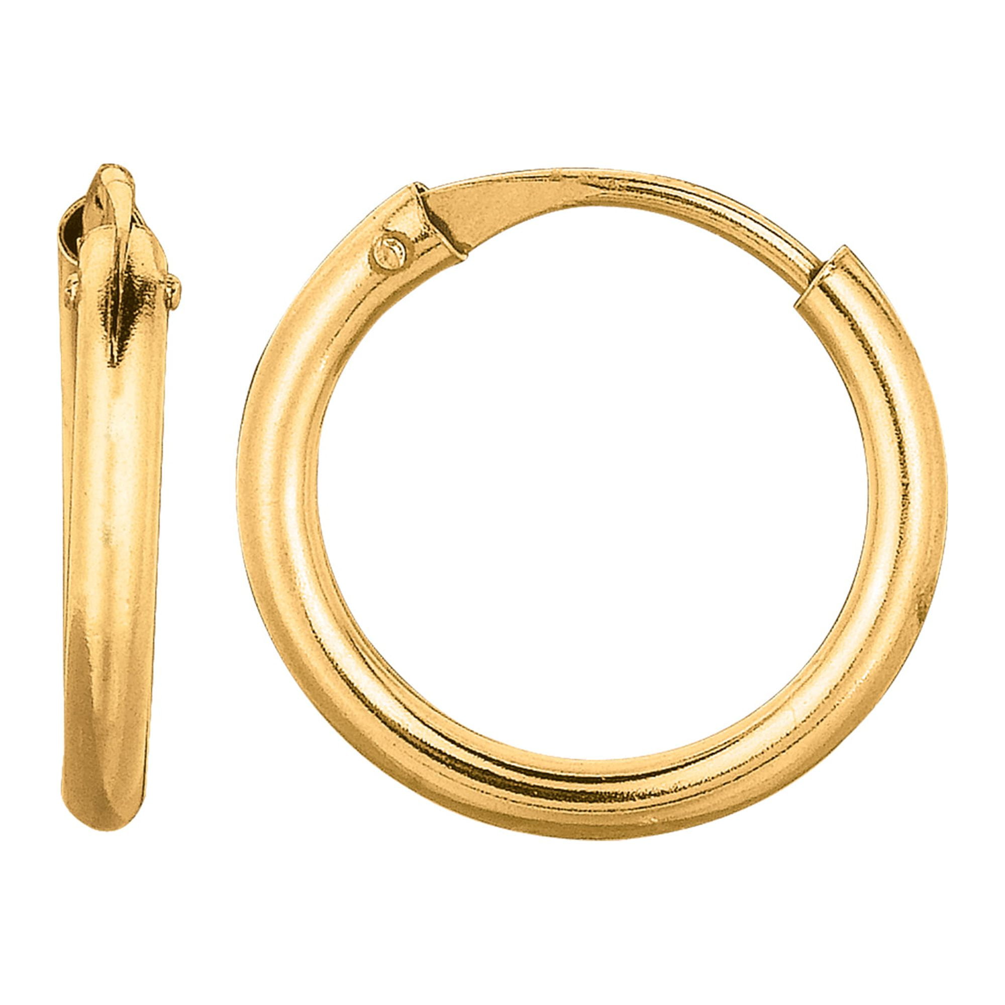 14K Yellow Gold 0.5X9mm Round Endless Small Hoop Earring with Hinged ...