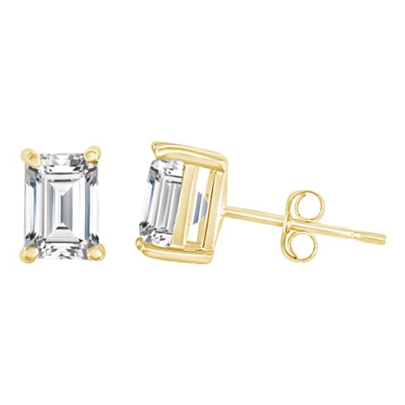 14K Yellow Gold 1.0 Carat Emerald Shape LAB GROWN Diamond IGI Certified Stud Earrings for women 4 Prong Push Back (E/F Color VS2/SI1 CLARITY)