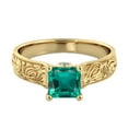 thumbnail image 1 of 14K Yellow Gold 1.06 ctw Lab Created Green Emerald Stone Ring with Diamonds Filigree Cathedral Princess, 1 of 7