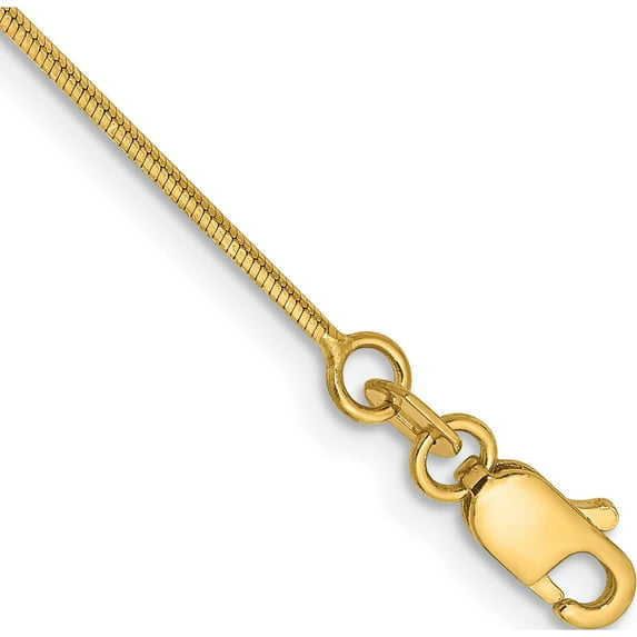 14K Yellow Gold 1.0mm Octagonal Snake Chain Anklet (10 X 1) Made In Peru osa100-10
