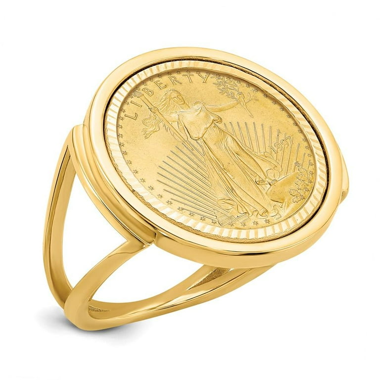 14K Yellow Gold 1 10AE D C Coin Ring w coin