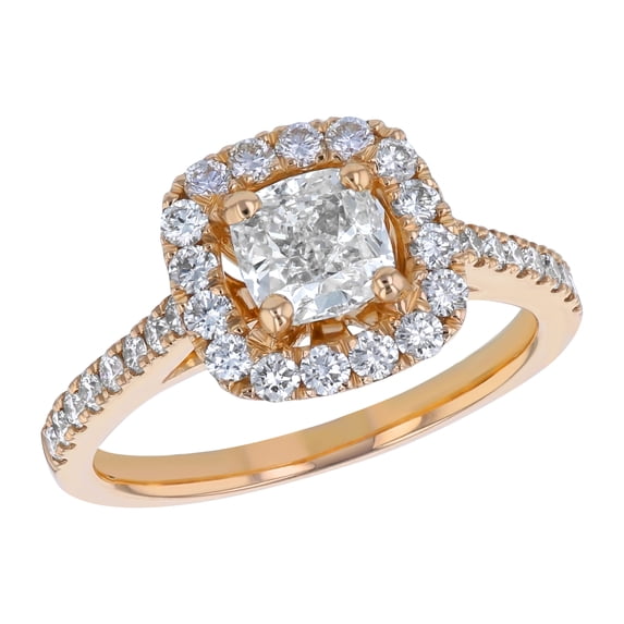14K Yellow Gold 1-2/3 cttw. Certified Diamonds Cushion-cut Halo Engagement Ring by Hollywood Hills Jewelers