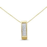 HAUS OF BRILLIANCE 14K Yellow Gold 1/2 Cttw Invisible Set Princess Cut Diamond Vertical Bar Block Pendant 18" Necklace (H-I Color, SI2-I1 Clarity)
