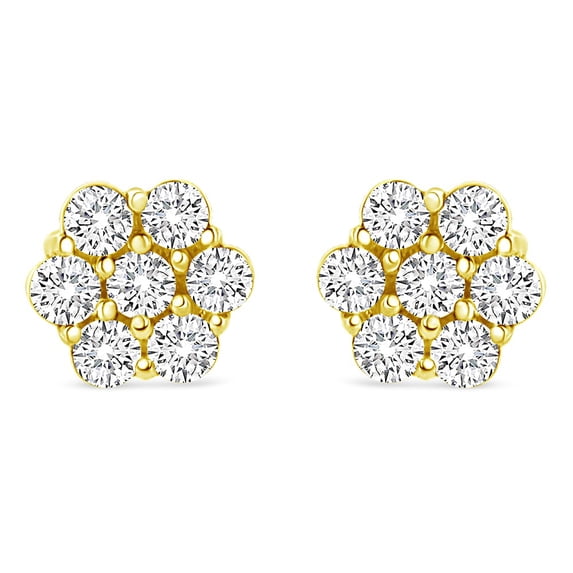 14K Yellow Gold 1/2 Cttw Round Brilliant Cut Diamond Floral Cluster Screwback Stud Earrings (I-J Color, SI2-I1 Clarity)