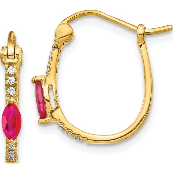 14K Yellow Gold 1/20Ct Diamond And Ruby Hinged Hoop Earrings (16 X 2) Made In India em5603-ru-006-ya