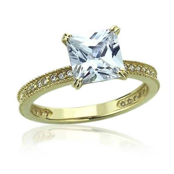 14K Yellow Gold 1.25 Carat Princess CZ Solitaire Wedding Engagement Ring (Size 5 to 9)
