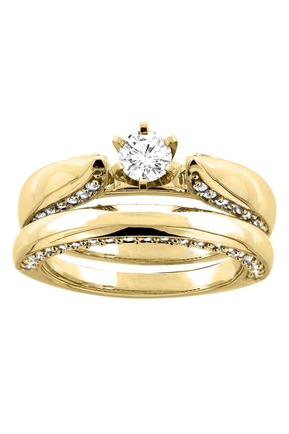 14K Yellow Gold 1.28 cttw. Round Diamond 2-piece Bridal Ring Set, size 8