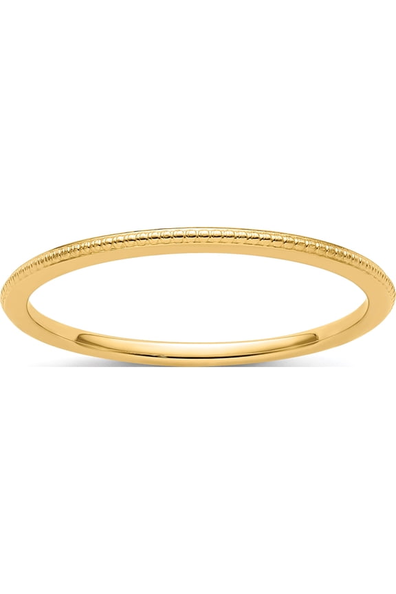 14K Yellow Gold 1.2mm Bead Stackable Band (Size 7) Made In United States stk18-120y-7