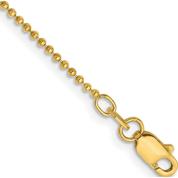 14K Yellow Gold 1.2mm D/C Beaded Chain Anklet (10 X 1.2) Made In South Africa pen247-10