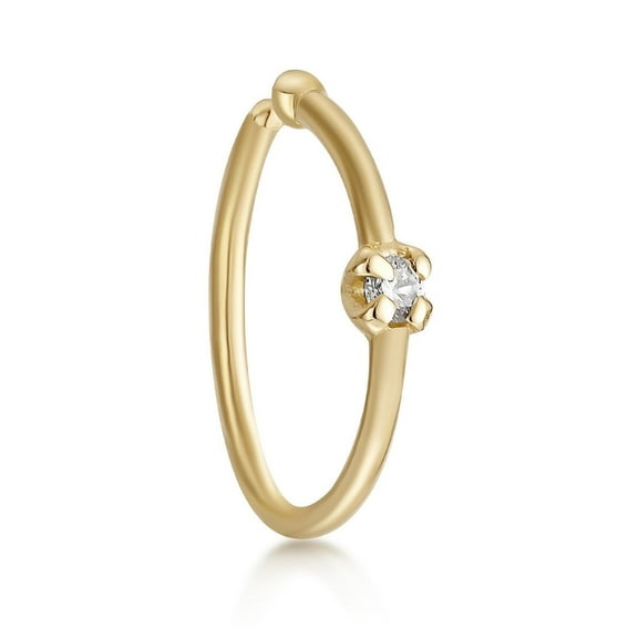 Lavari Jewelers 14K Yellow Gold Nose Ring Hoop 22 Gauge Open Hoop with 0.01 Carat Diamond, 1.3mm Fine Jewelry Body Piercing for Women Cartilage Tragus Helix Septum Minimalist Nose Piercing