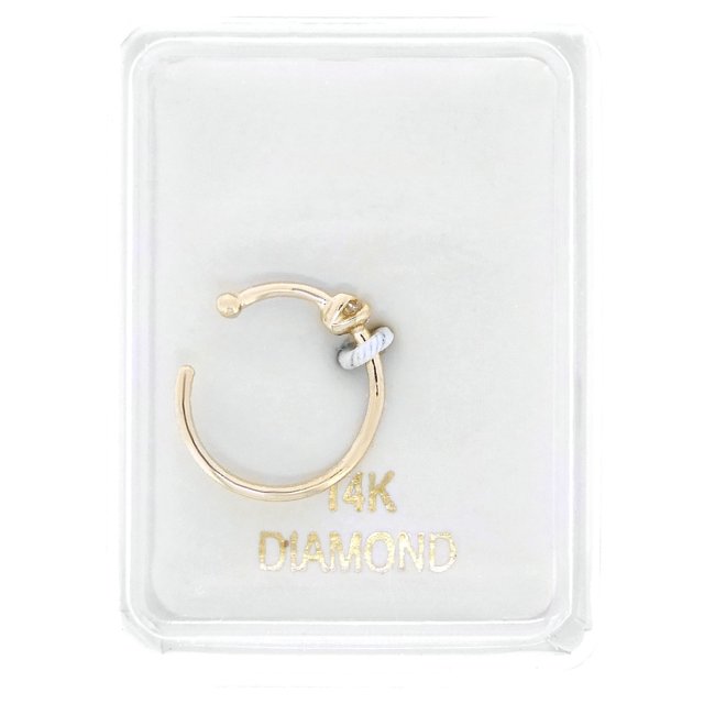 14K Yellow Gold 1.3mm .01 cttw Diamond Open Hoop Nose Ring 20G