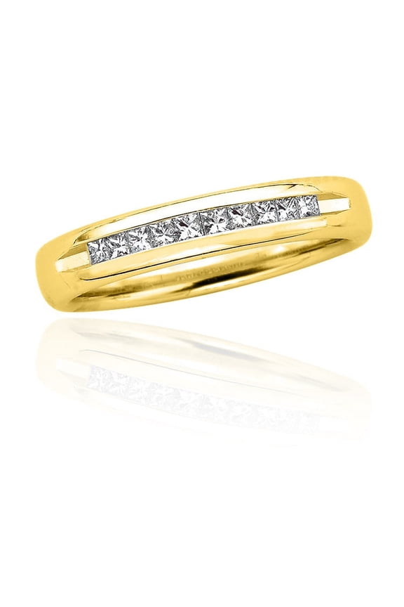 14K Yellow Gold 1/4 ct. Princess Cut Diamond Precision Set Wedding Band