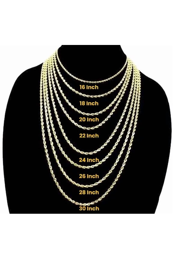 14K Yellow Gold 1.5mm 16in Solid Rope Chain Necklace Diamond Cut Real Men Women Jewelry