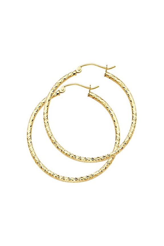 14K Yellow Gold 1.5mm Hoop Earrings - 33/25/20/15mm (Diameter - 33 MM)