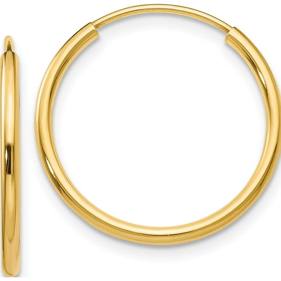 14K Yellow Gold 1.5mm Polished Round Endless Hoop Earrings (17 X 17) Made In Peru xy1159