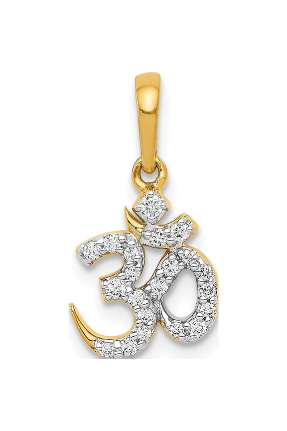 14K Yellow Gold 1/6Ct. Diamond Om Pendant Made In India pm4091-015-ya