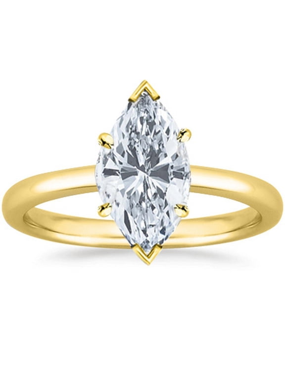 14K Yellow Gold 1 Carat Lab Grown Solitaire Marquise Cut IGI Certified Diamond Engagement Ring (1 Ct,F-G VS1-VS2