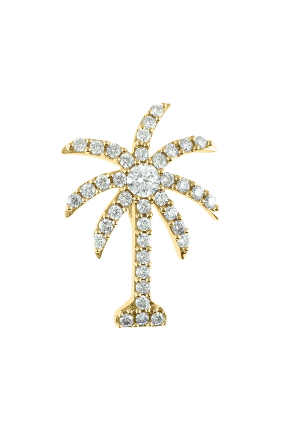 14K Yellow Gold 1 Ct Diamond Palm Tree Pendant with 18" Chain