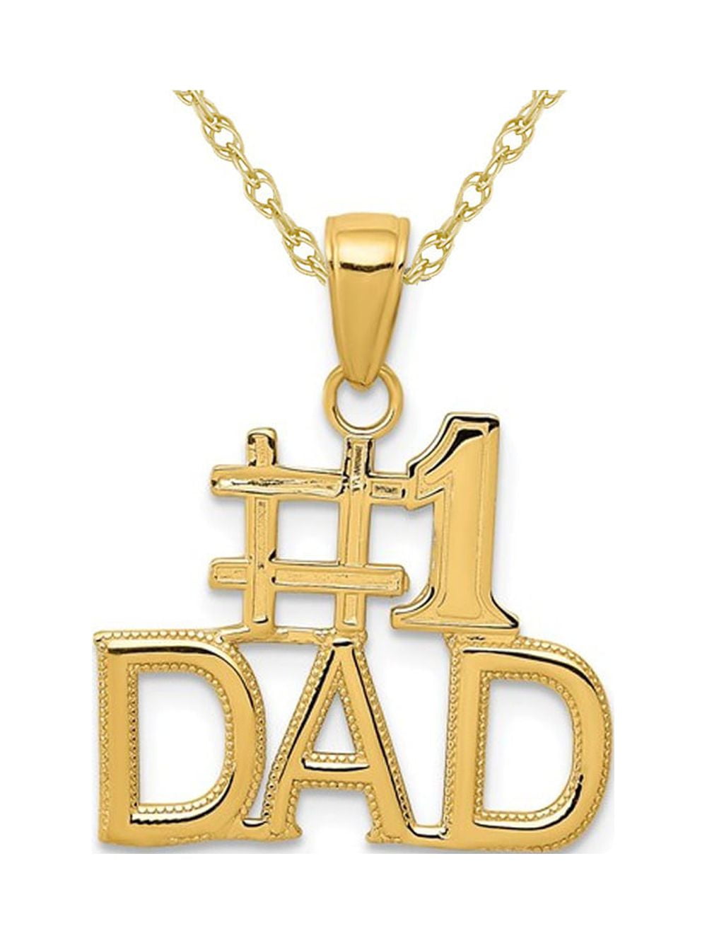 14K Yellow Gold 1 DAD Charm Pendant Necklace with Chain